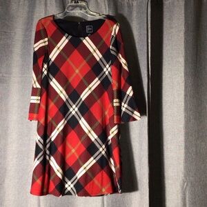 Elegant Red and Black Plaid Long Sleeve Dress